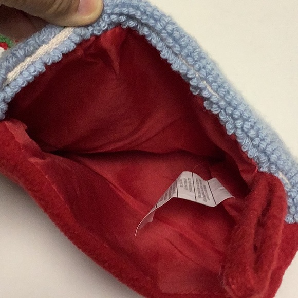 Needlepoint Christmas Stocking Black Dog on Sled Snow trees Red Back and inside - Picture 3 of 4